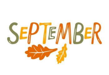 Hand drawn lettering word September. Text with oak leaves. Month September. Festive autumn banner, border, Card, t-shirt design, invitation. Autumn decorative element with leaves. Autumn background